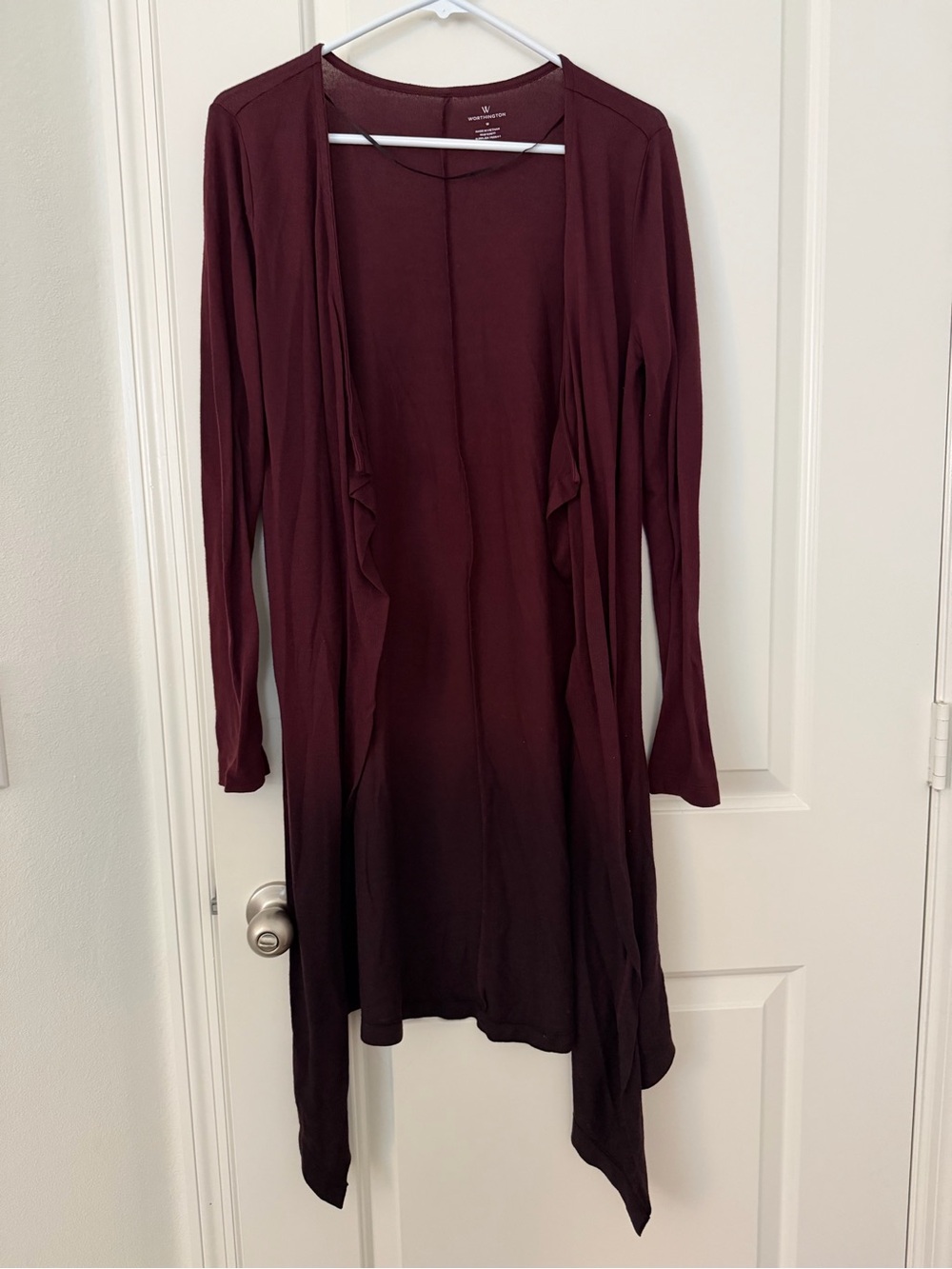 Worthington Long Open-Front Drape Cardigan - Wine